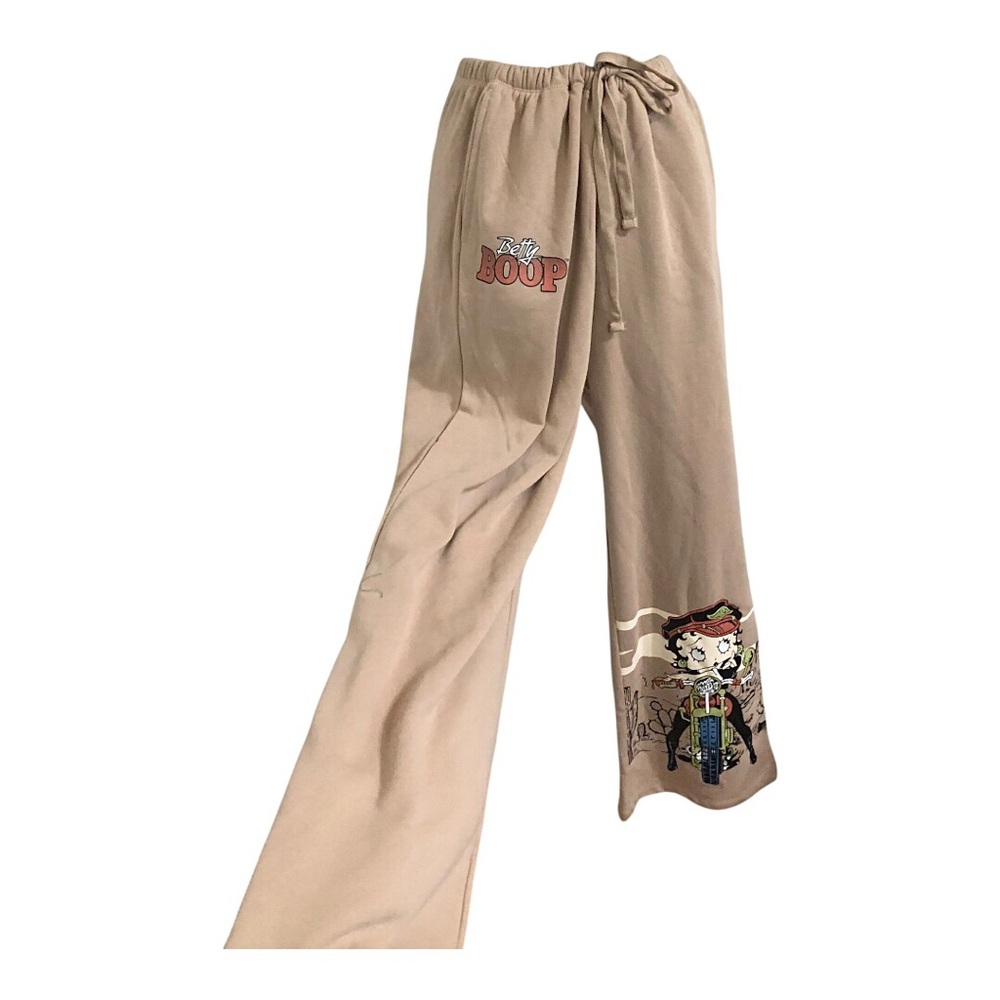 Betty Boop tan knit pants with betty boop on motorcycle size medium brand new